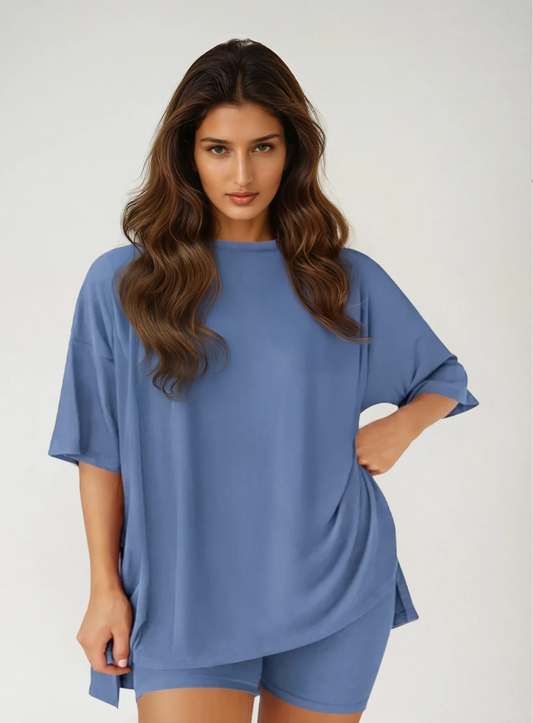 Everyday Comfort Set – lounge top + shorts – soft rib – multiple colours