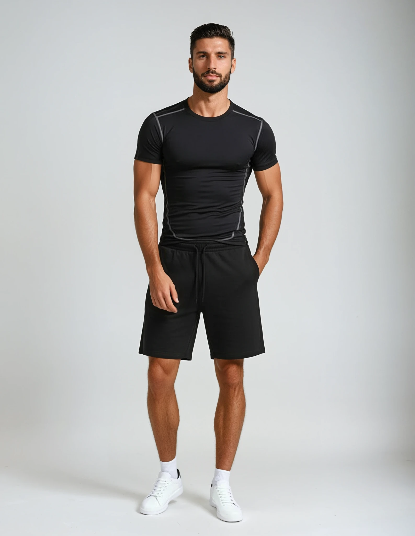 Men’s Compression Sports T‑Shirt – hurtigtørrende – sort