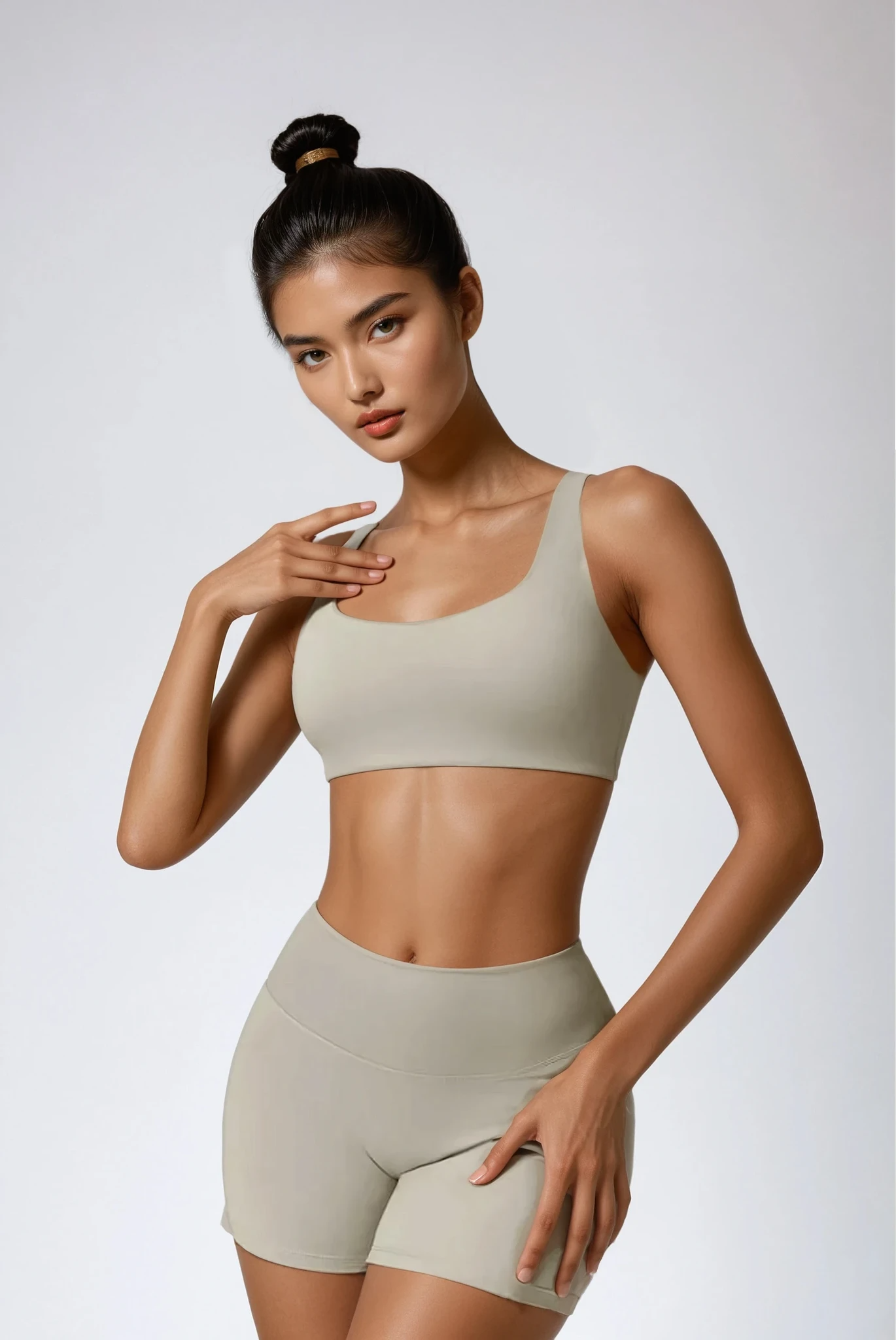 Seamless Activewear Sæt – ribbet kompression, top + shorts - flere farver